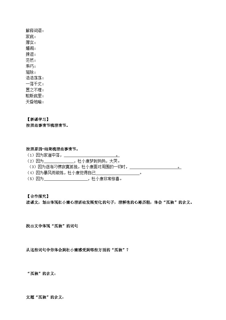 2023-2024 部编版语文九年级上册 17《孤独之旅》第一课时课件+学案+教学设计（表格式）02