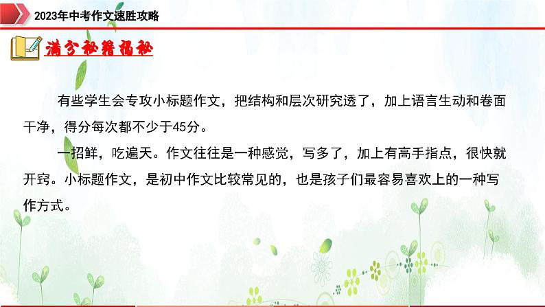 专题9：拟小标题，新颖突出-2023年中考作文速胜攻略与满分范文精选课件PPT第4页