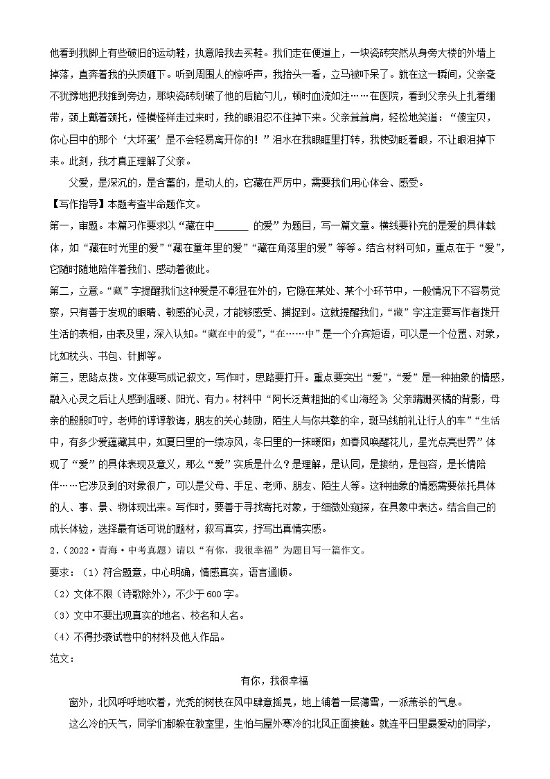 专题12：感恩感动类满分作文-2023年中考作文速胜攻略与满分范文精选02