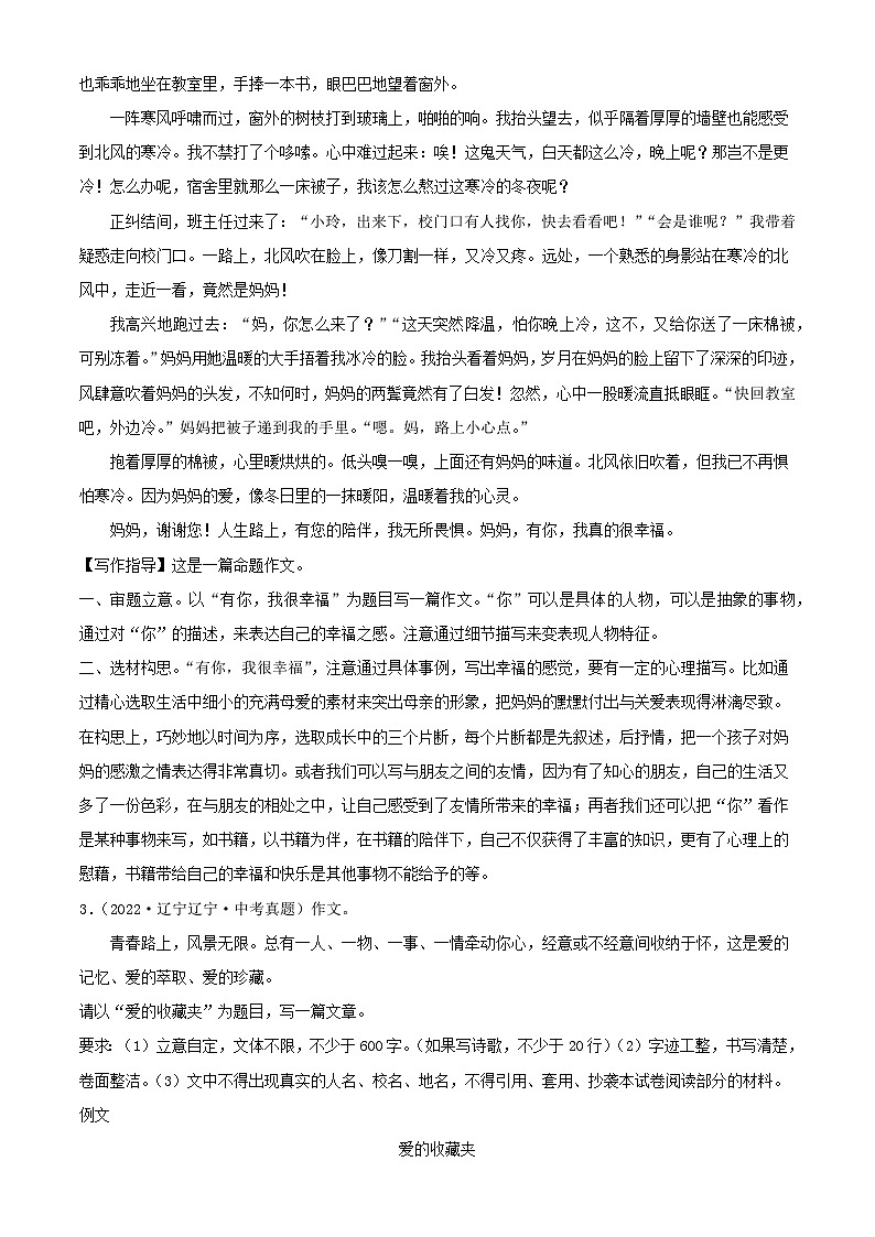 专题12：感恩感动类满分作文-2023年中考作文速胜攻略与满分范文精选03
