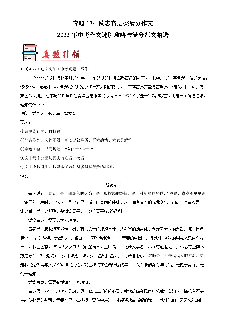 专题13：励志奋进类满分作文-2023年中考作文速胜攻略与满分范文精选第1页