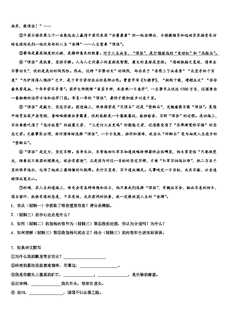 2023届安徽安庆重点达标名校中考语文全真模拟试卷含解析03