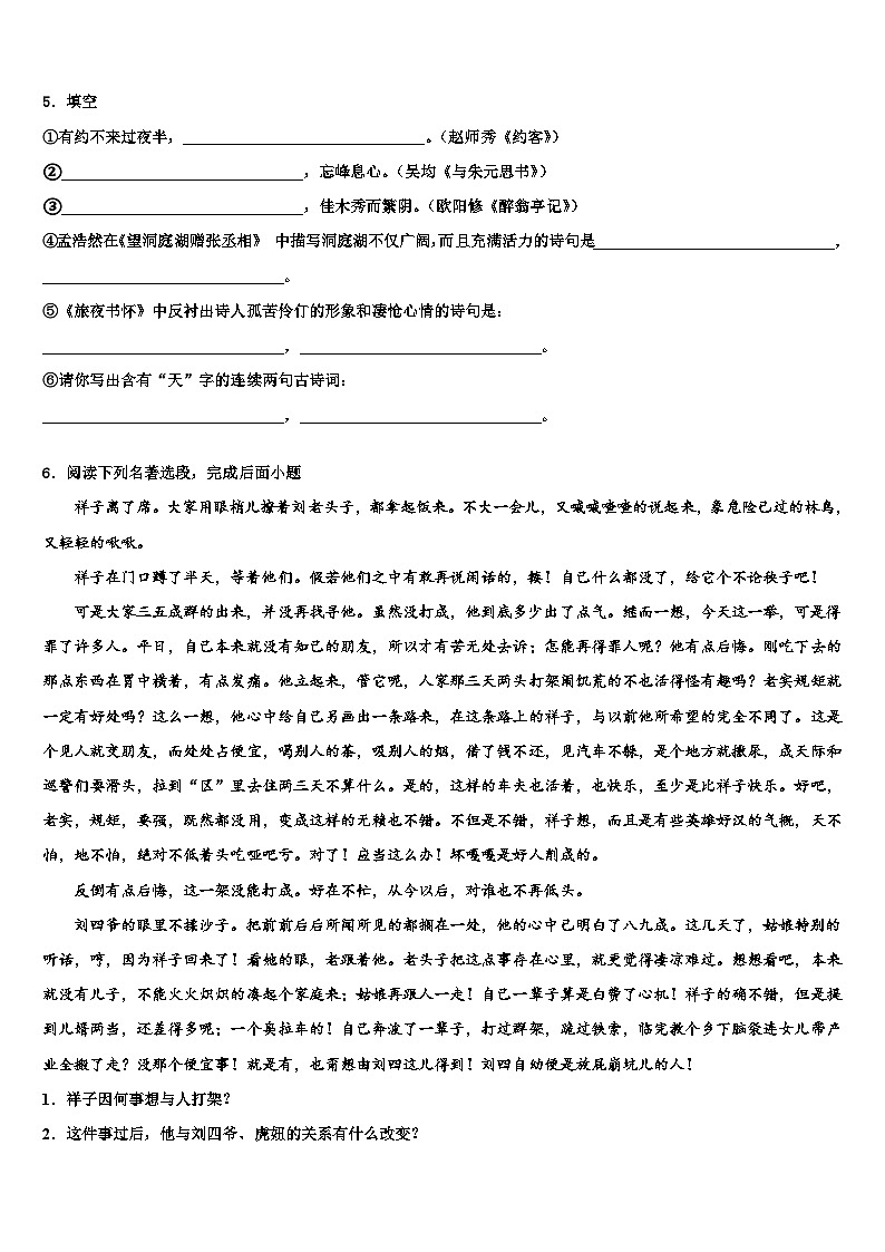 2023届安徽省枞阳县联考中考语文全真模拟试卷含解析02