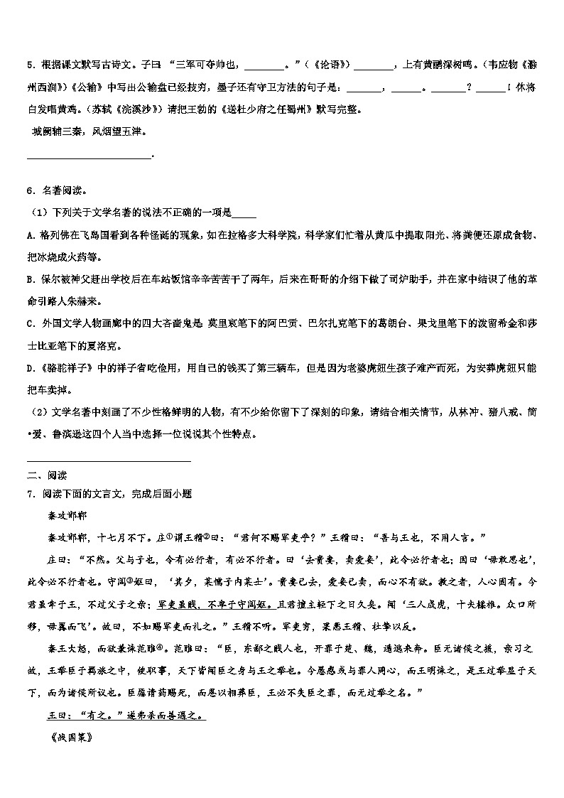 2023届安徽省马鞍山市名校中考语文模拟试题含解析第2页