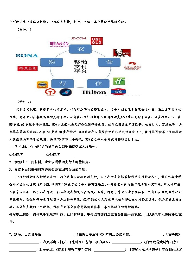 2023届福建省郊尾、枫亭五校教研小片区市级名校中考语文五模试卷含解析03