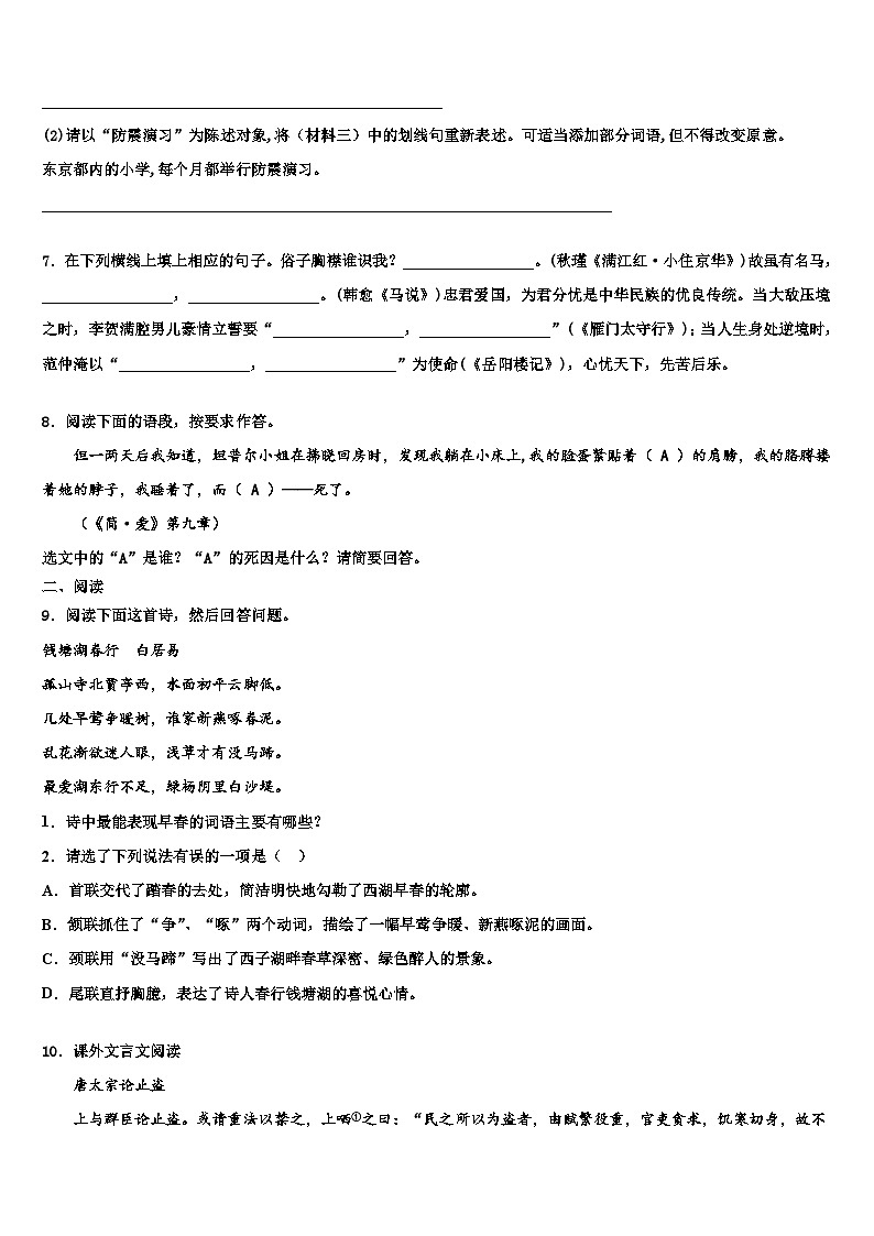 2023届福建省泉州市实验中学中考适应性考试语文试题含解析03