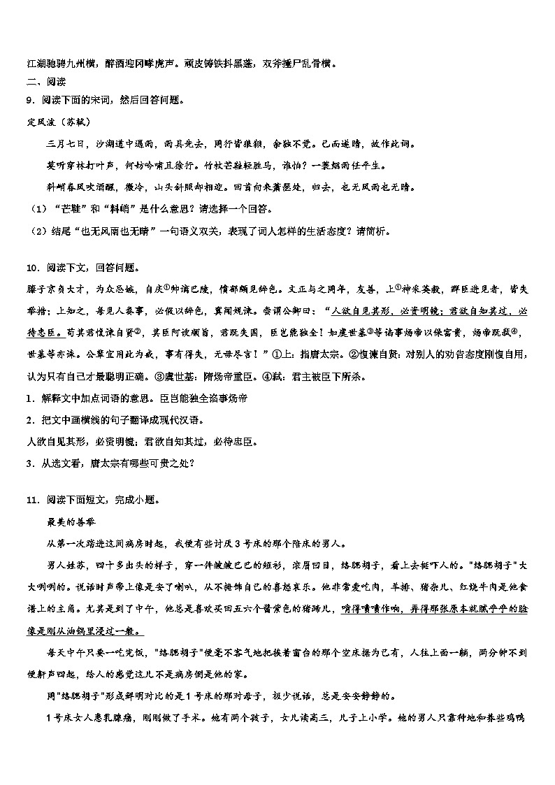 2023届福建省泉州聚龙外国语校中考考前最后一卷语文试卷含解析03