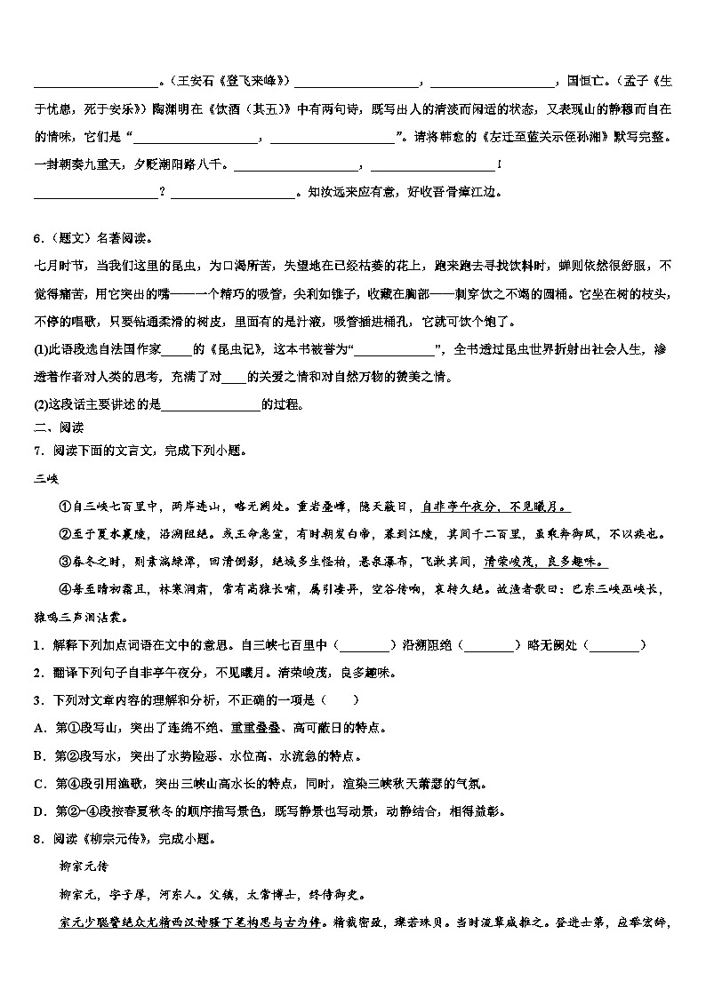 2023届福建省厦门市思明区第六中学中考三模语文试题含解析第2页