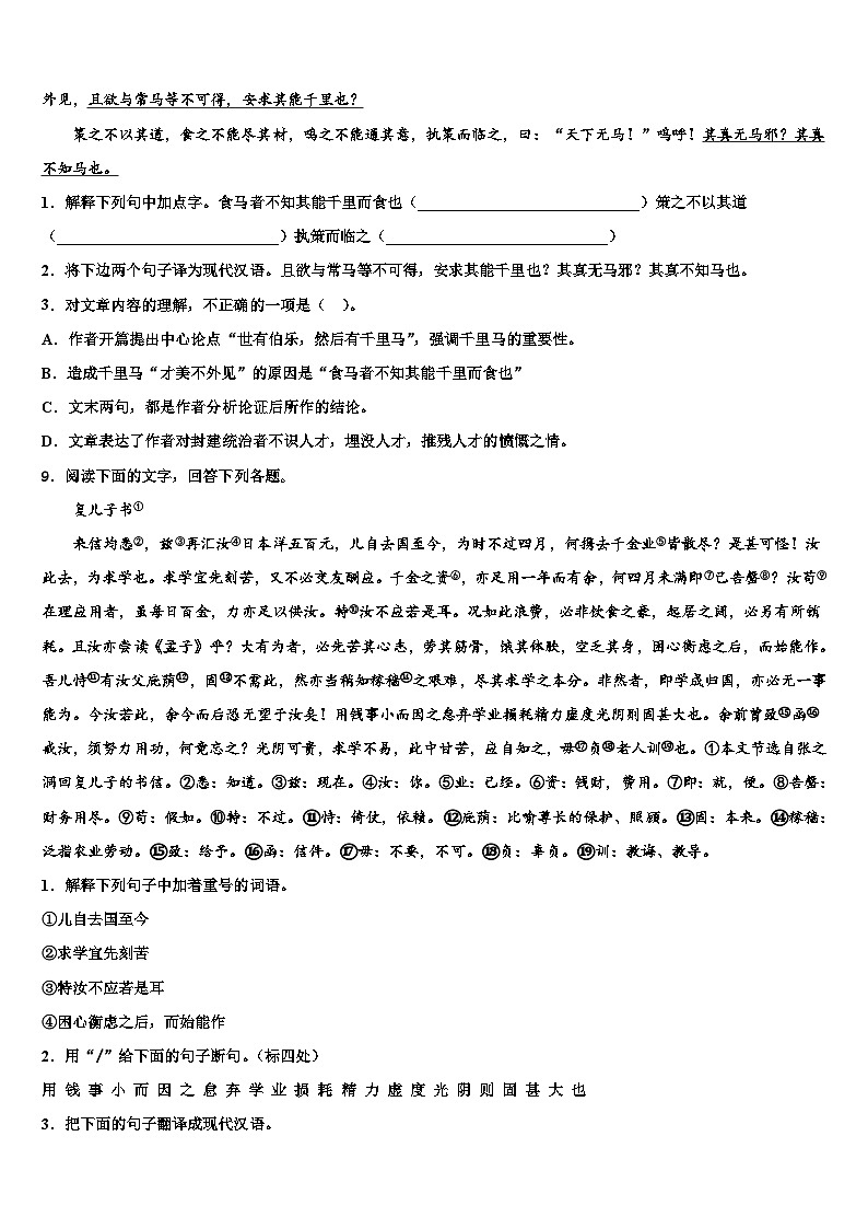 2023届甘肃省嘉峪关市名校初中语文毕业考试模拟冲刺卷含解析03