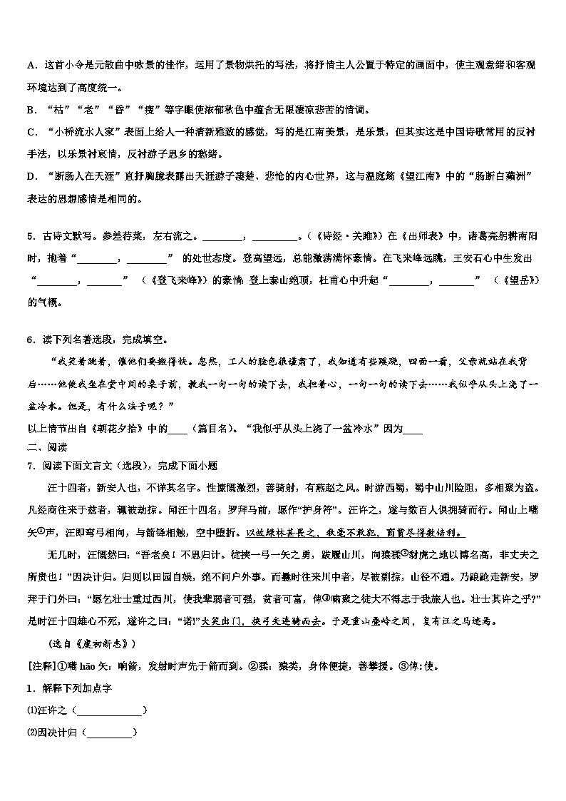 2023届广东省华南师范大附属中学中考语文模拟预测题含解析02