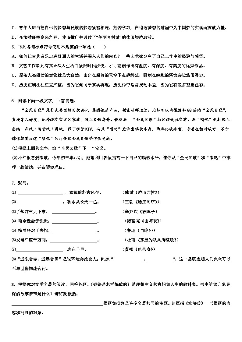 2023届广东省深圳市莲花中学中考冲刺卷语文试题含解析02