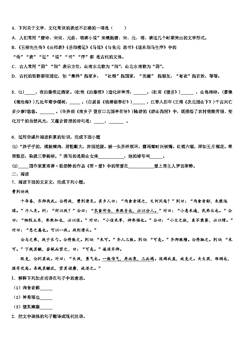2023届广东省深圳市坪山区市级名校中考联考语文试题含解析02