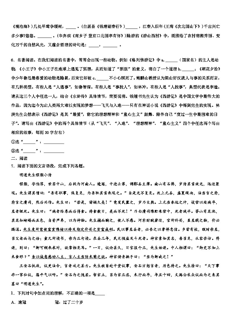 2023届广东省深圳外国语学校中考五模语文试题含解析02