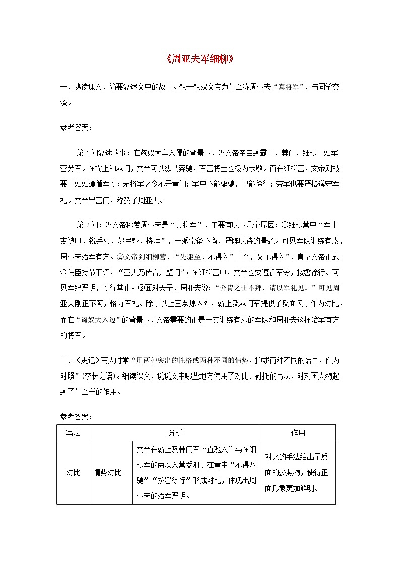 2023八年级语文上册第六单元25周亚夫军细柳课后习题新人教版01