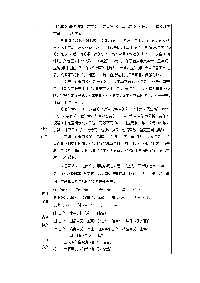 2023八年级语文上册第六单元26诗词五首教案新人教版第2页