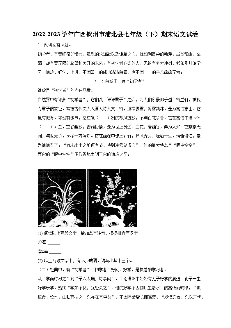 2022-2023学年广西钦州市浦北县七年级（下）期末语文试卷（含解析）01