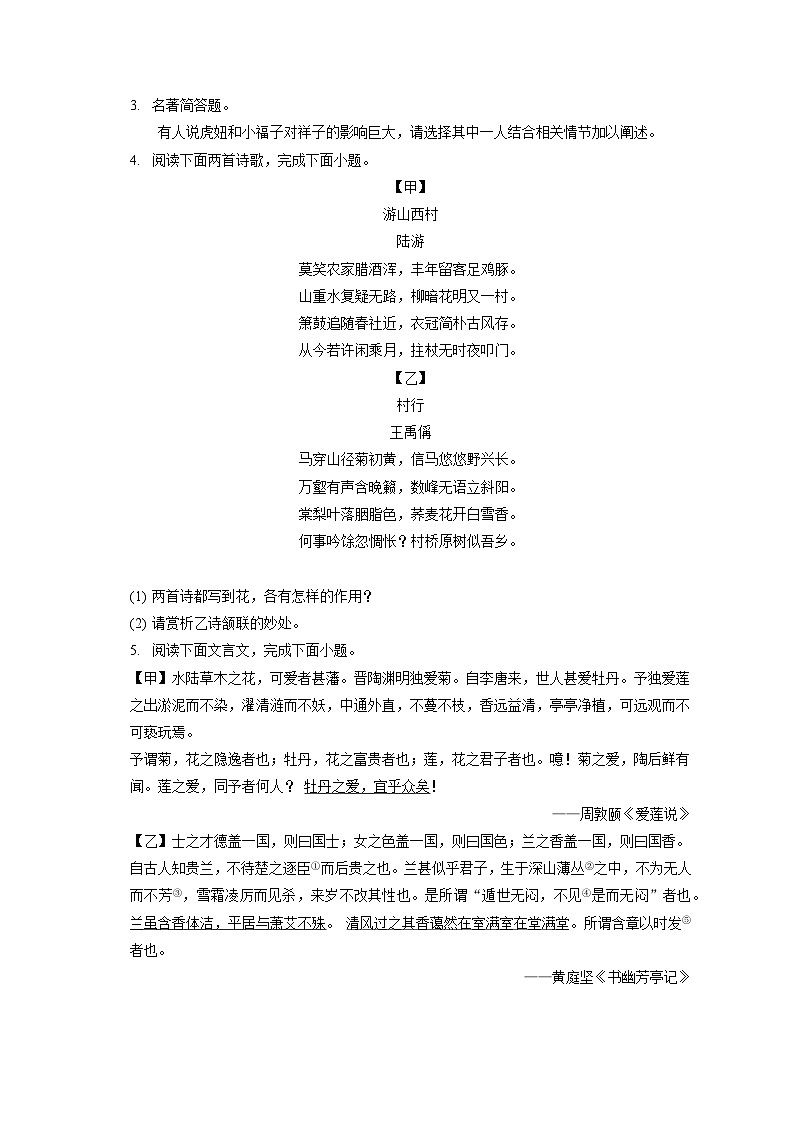 2022-2023学年河北省沧州市任丘市七年级（下）期末语文试卷（含答案解析）第2页