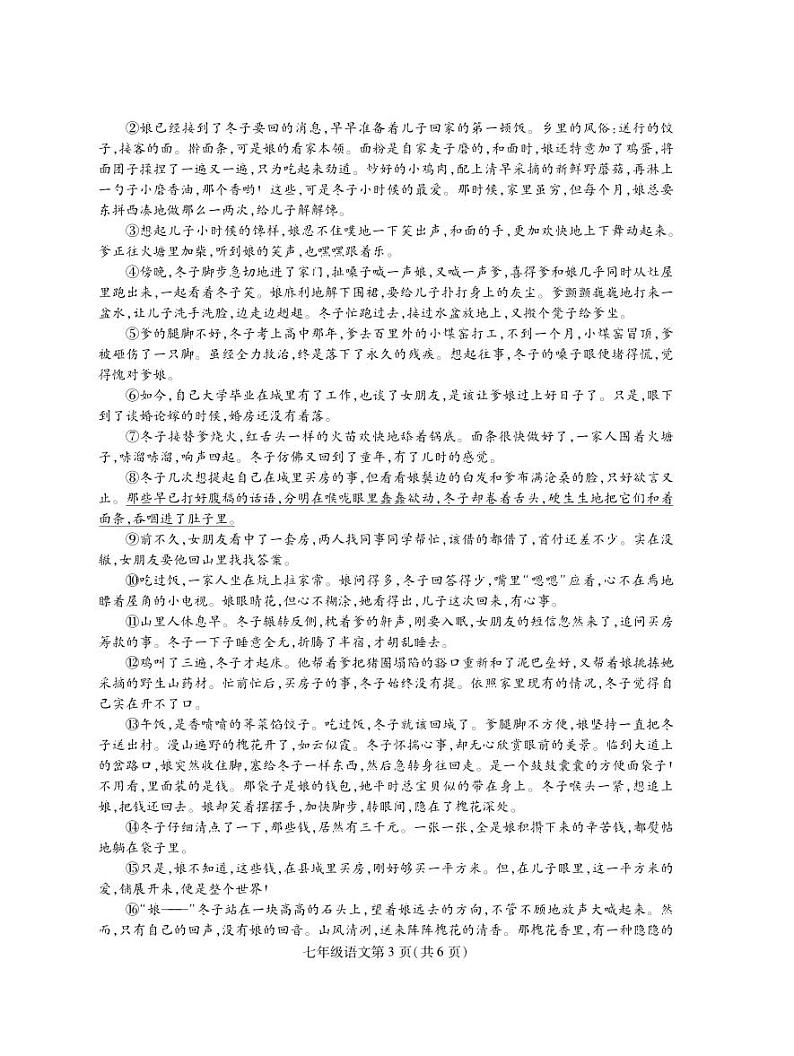 河南省舞钢市2022-2023学年七年级下学期期末考试语文试题第3页