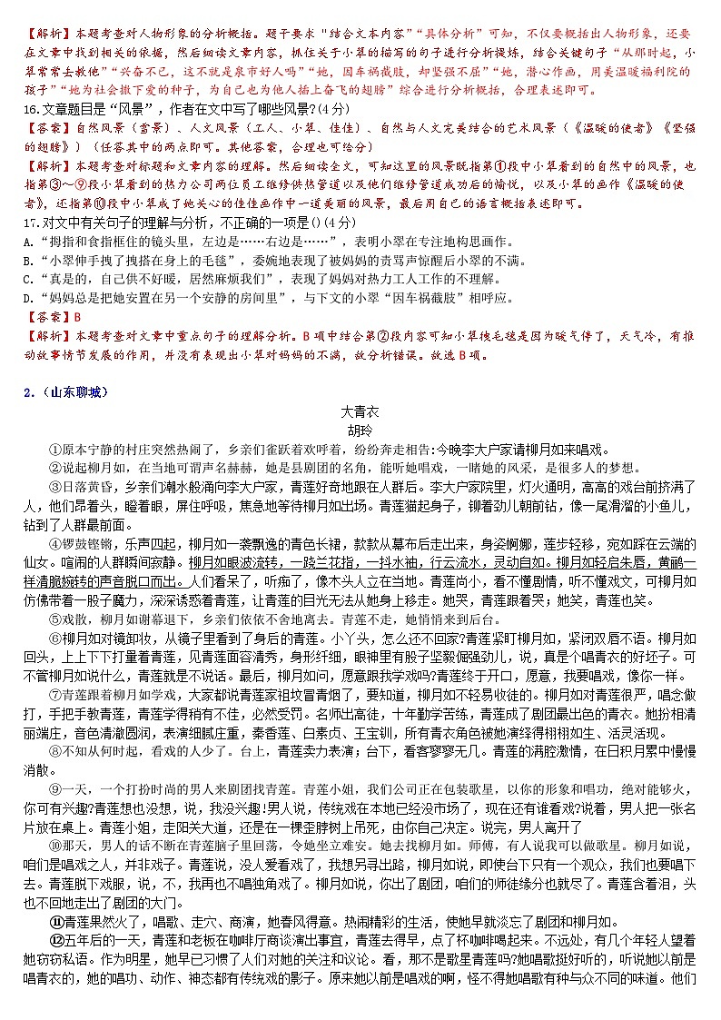 中考语文二轮专题复习习题精编：现代文阅读 专题十六 记叙文阅读：小说第2页