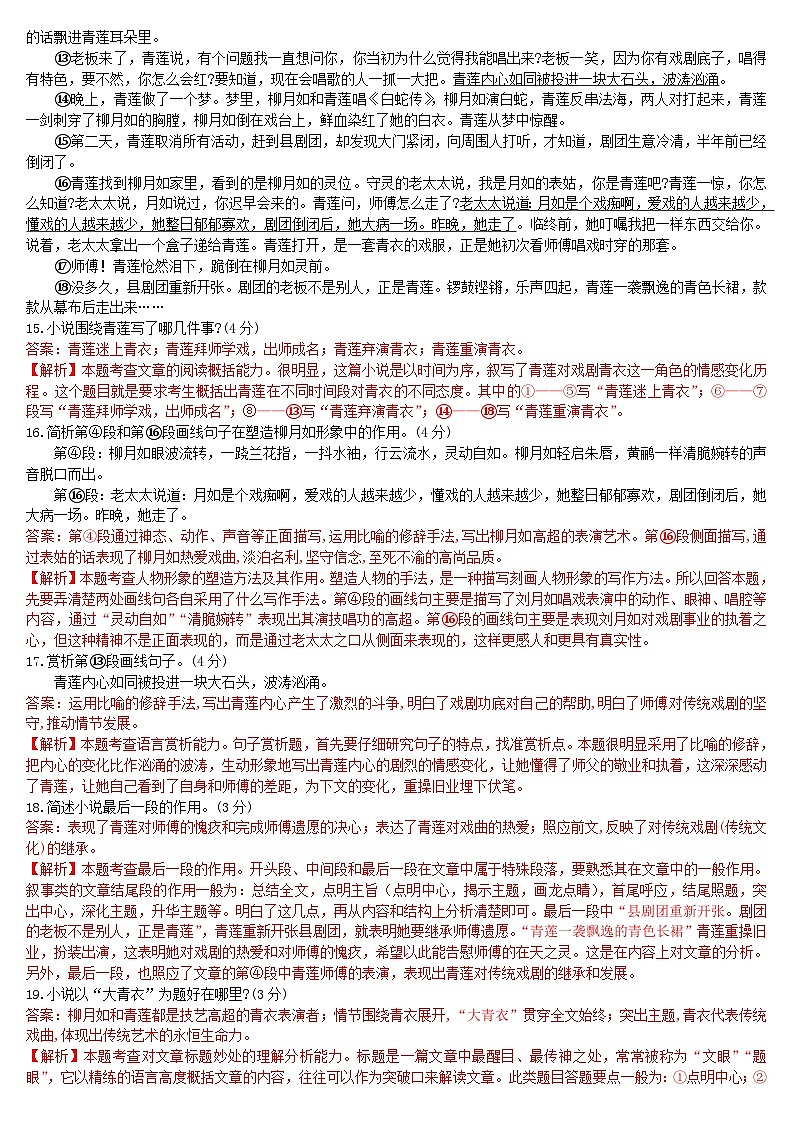 中考语文二轮专题复习习题精编：现代文阅读 专题十六 记叙文阅读：小说第3页