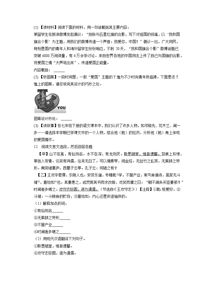 2022-2023学年黑龙江省齐齐哈尔市泰来二中七年级（下）期末语文试卷（含答案解析）03