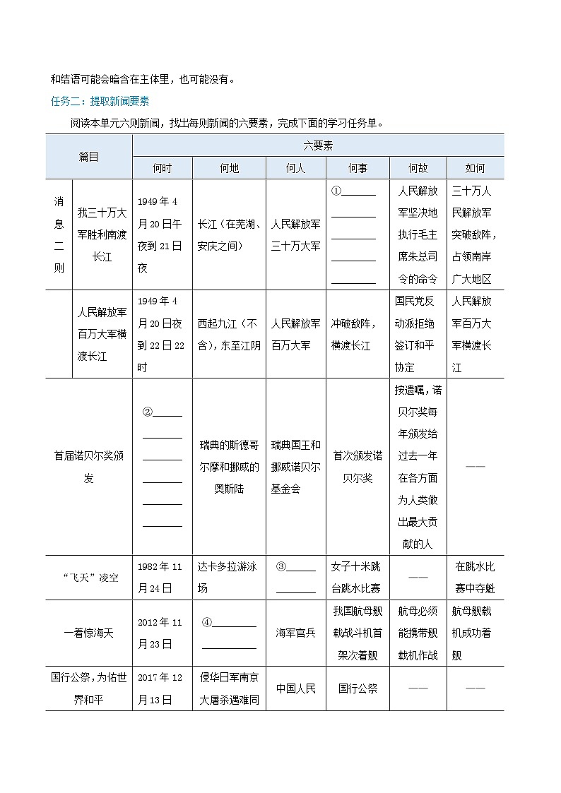 2023八年级语文上册第一单元活动探究任务单教学设计（部编版）第2页