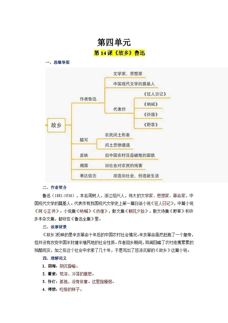 2023-2024学年九上语文第四单元同步必背知识清单原卷+解析版01