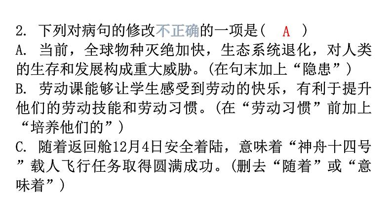 人教版八年级语文上册专题四病句的辨析与修改课件第4页