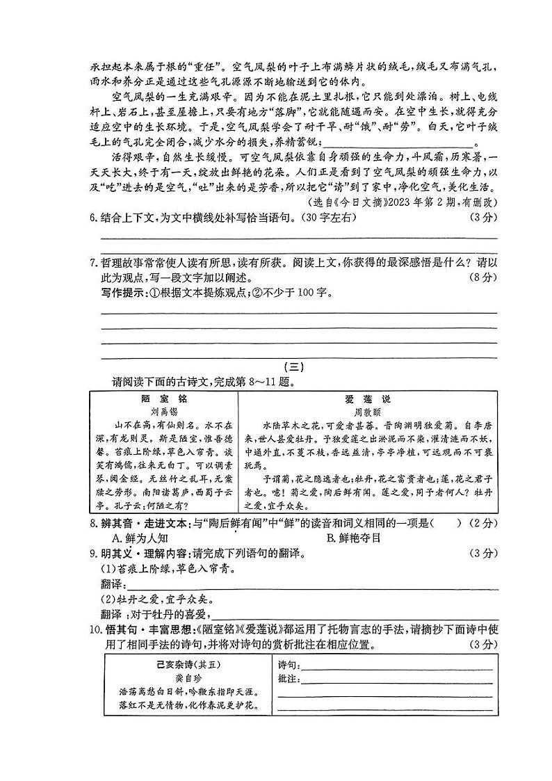 山西省吕梁市中阳县2022-2023学年七年级下学期五月月考语文试卷03