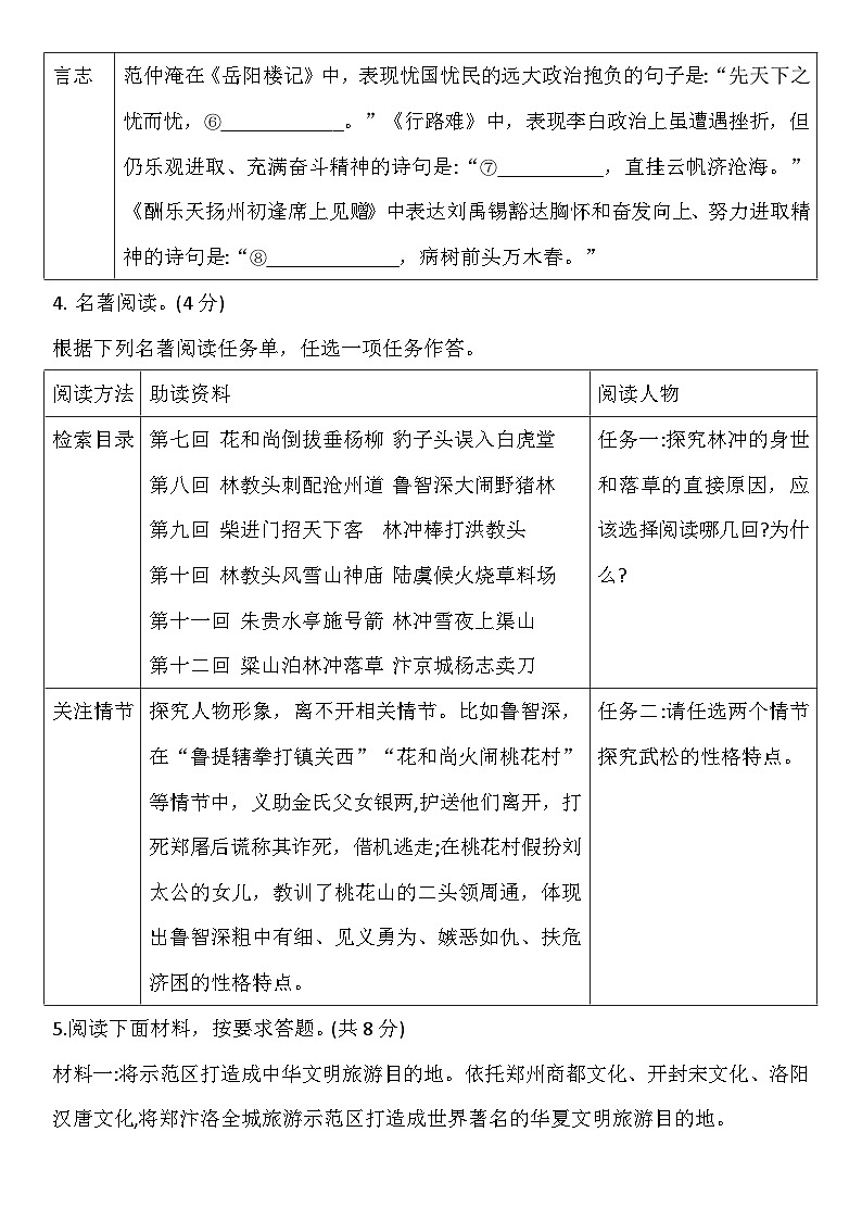 河南省郑州东枫外国语学校2023-2024学年九年级上学期开学语文试卷第2页