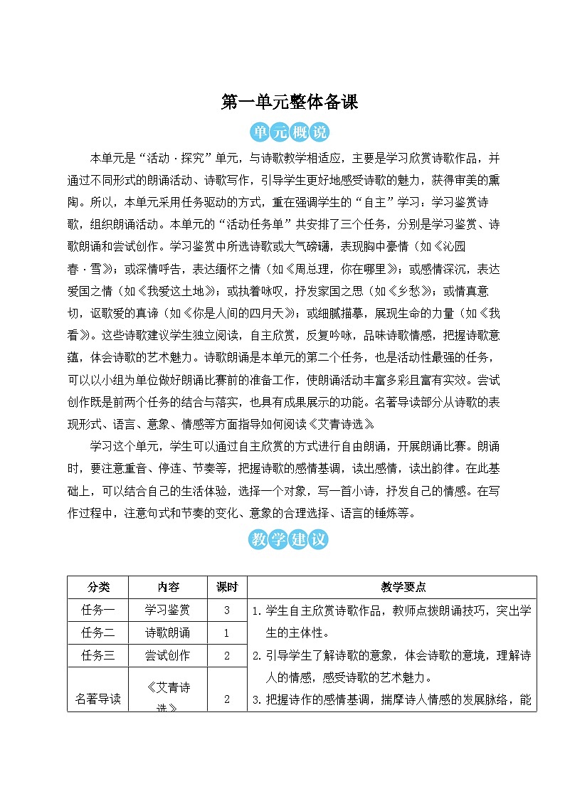 人教版九年级语文上册第一单元详案 教案01