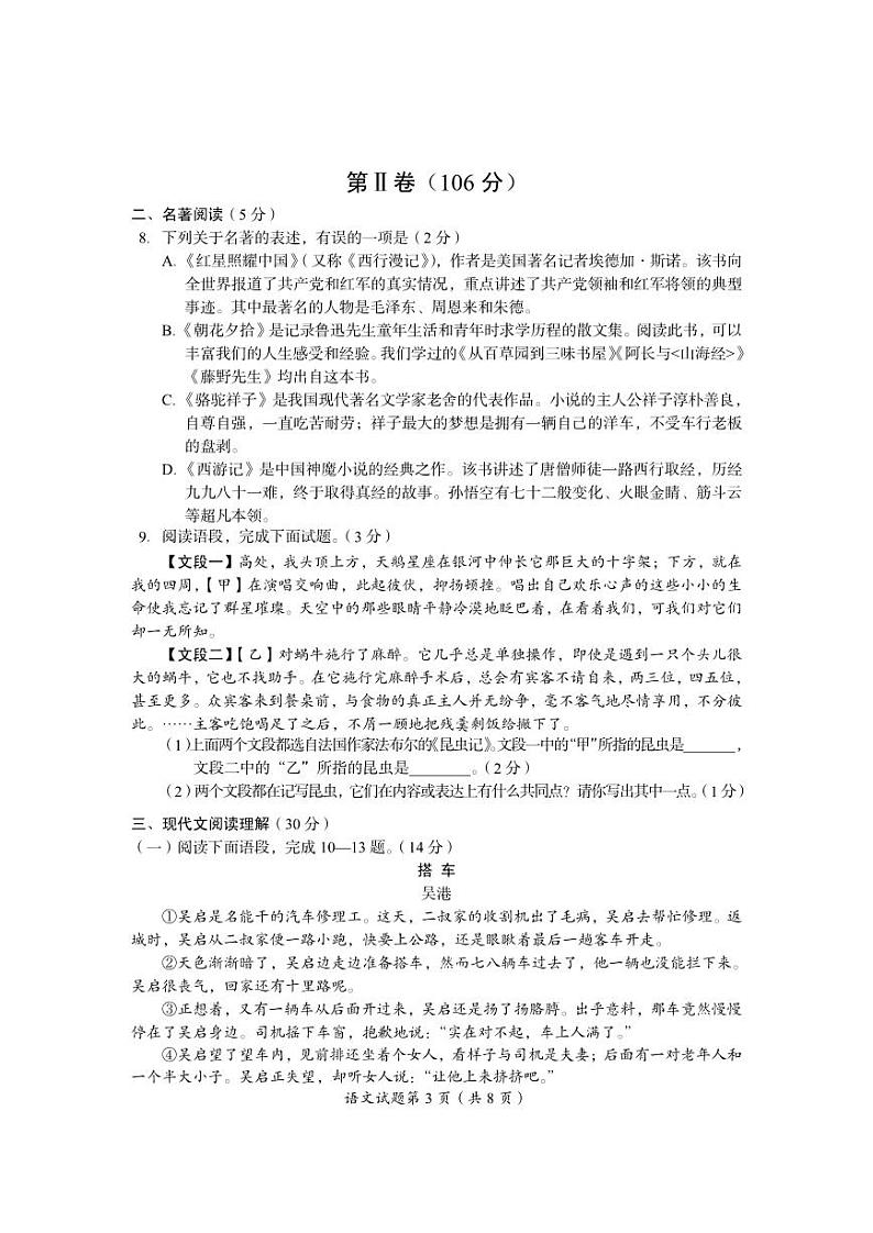 2023年四川省雅安市中考语文真题03