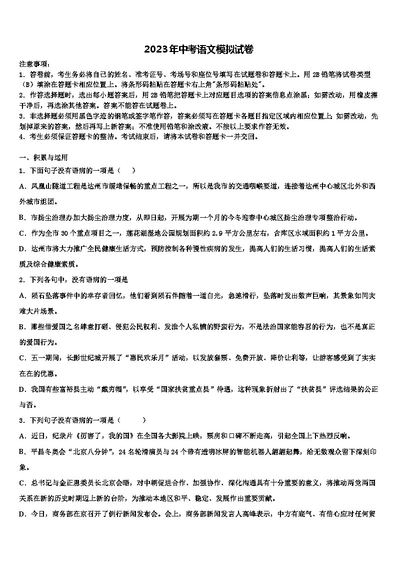 2023届海南省海南枫叶国际校中考语文模试卷含解析第1页