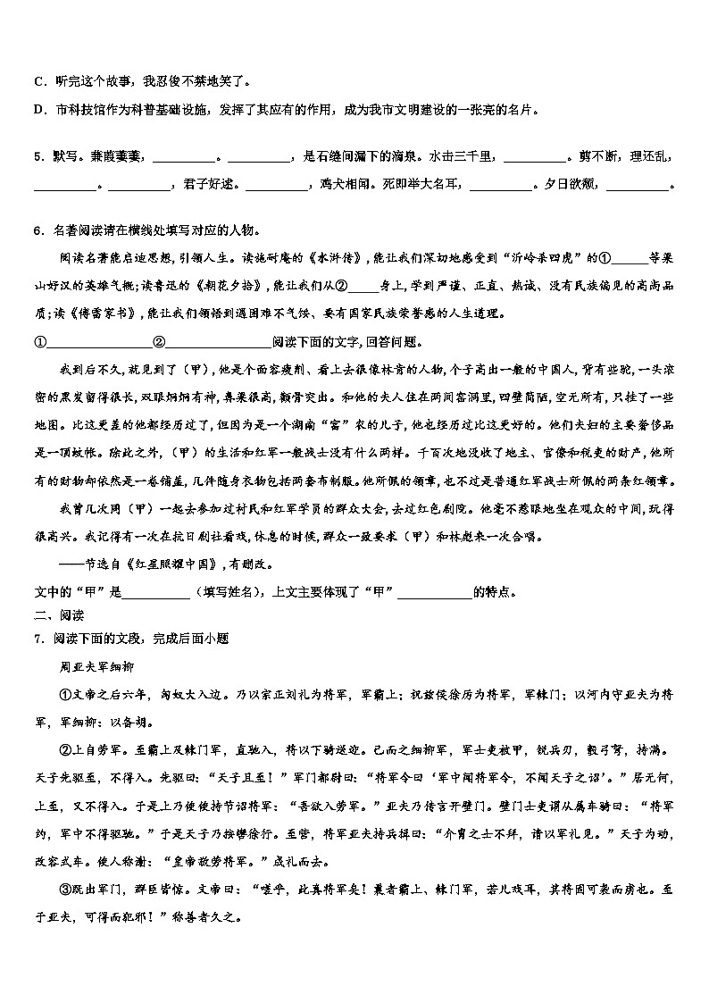 2023届河北省丰宁满族自治县市级名校中考语文模拟精编试卷含解析02