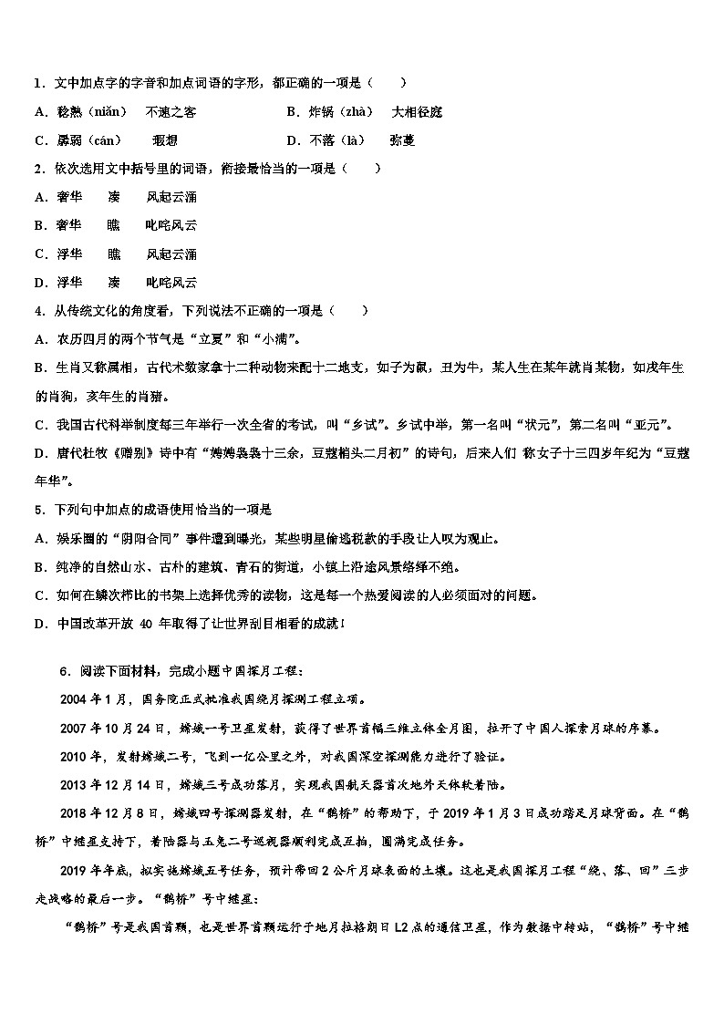2023届河北省廊坊市安次区重点中学中考联考语文试卷含解析02
