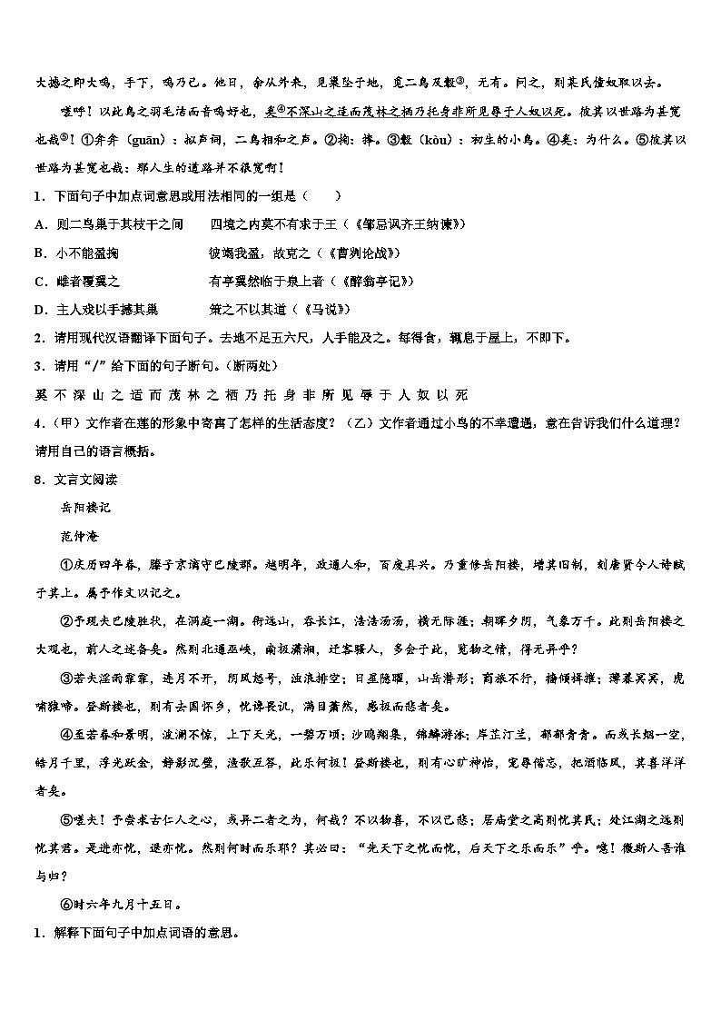 2023届河北省廊坊市安次区重点中学中考猜题语文试卷含解析第3页