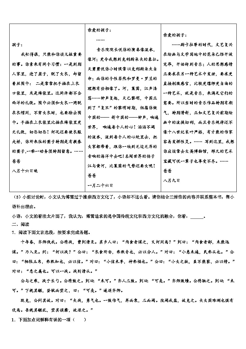 2023届河北省秦皇岛市青龙县市级名校中考适应性考试语文试题含解析第3页