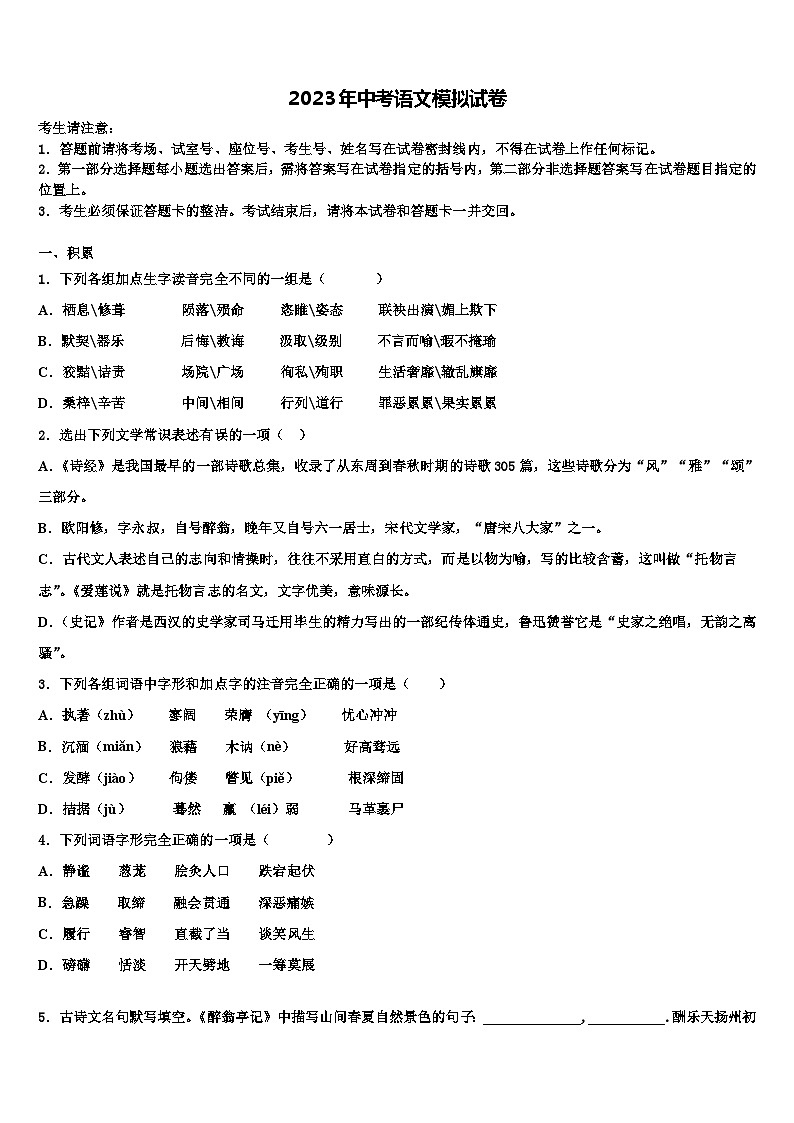 2023届河南省罗山县联考中考语文考试模拟冲刺卷含解析01