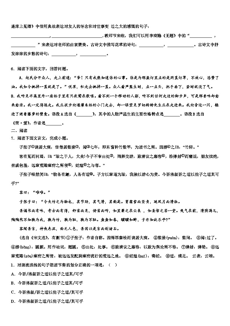 2023届河南省罗山县联考中考语文考试模拟冲刺卷含解析02