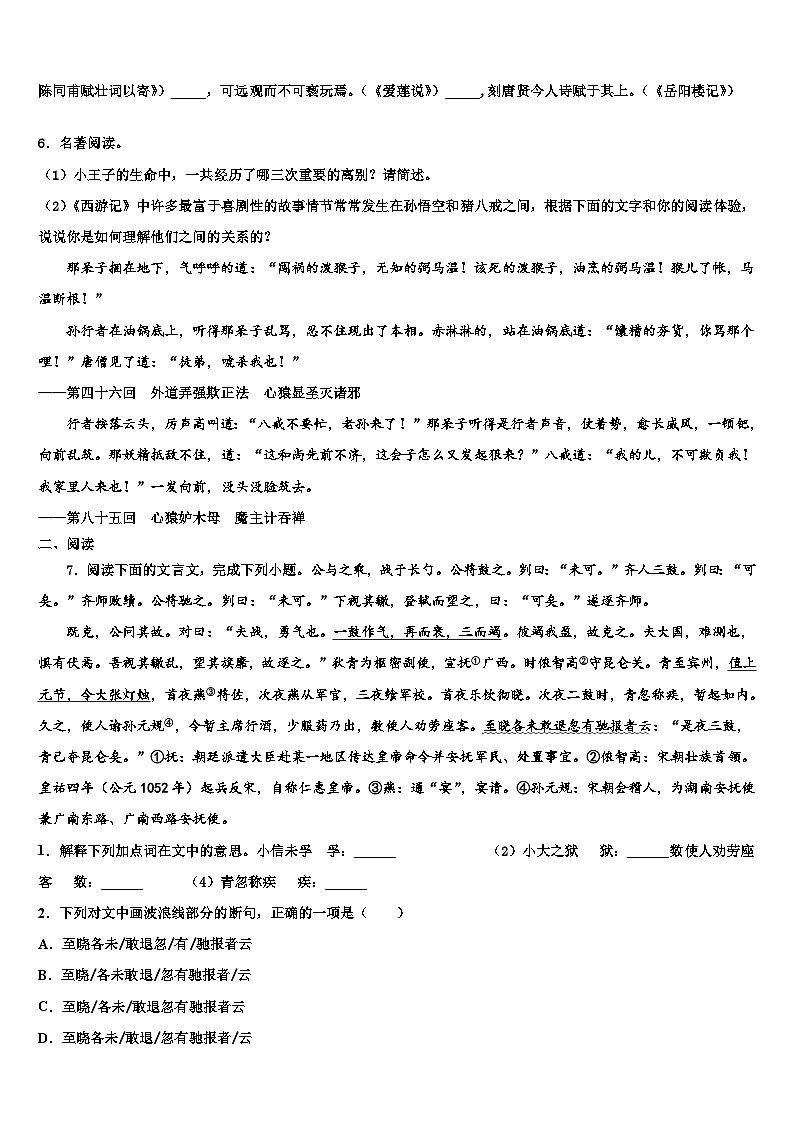 2023届河南省信阳市浉河区市级名校中考联考语文试题含解析第2页