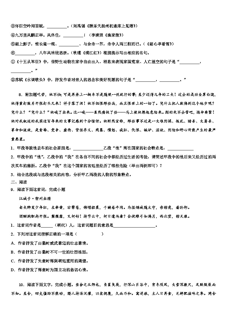 2023届黑龙江省绥滨农场校中考语文模拟试题含解析03