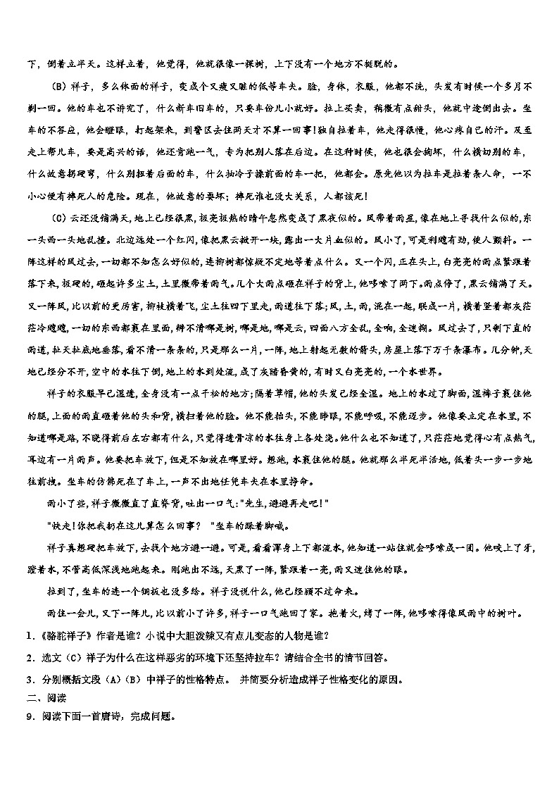 2023届湖北省鄂州市梁子湖区吴都中学中考语文押题试卷含解析03