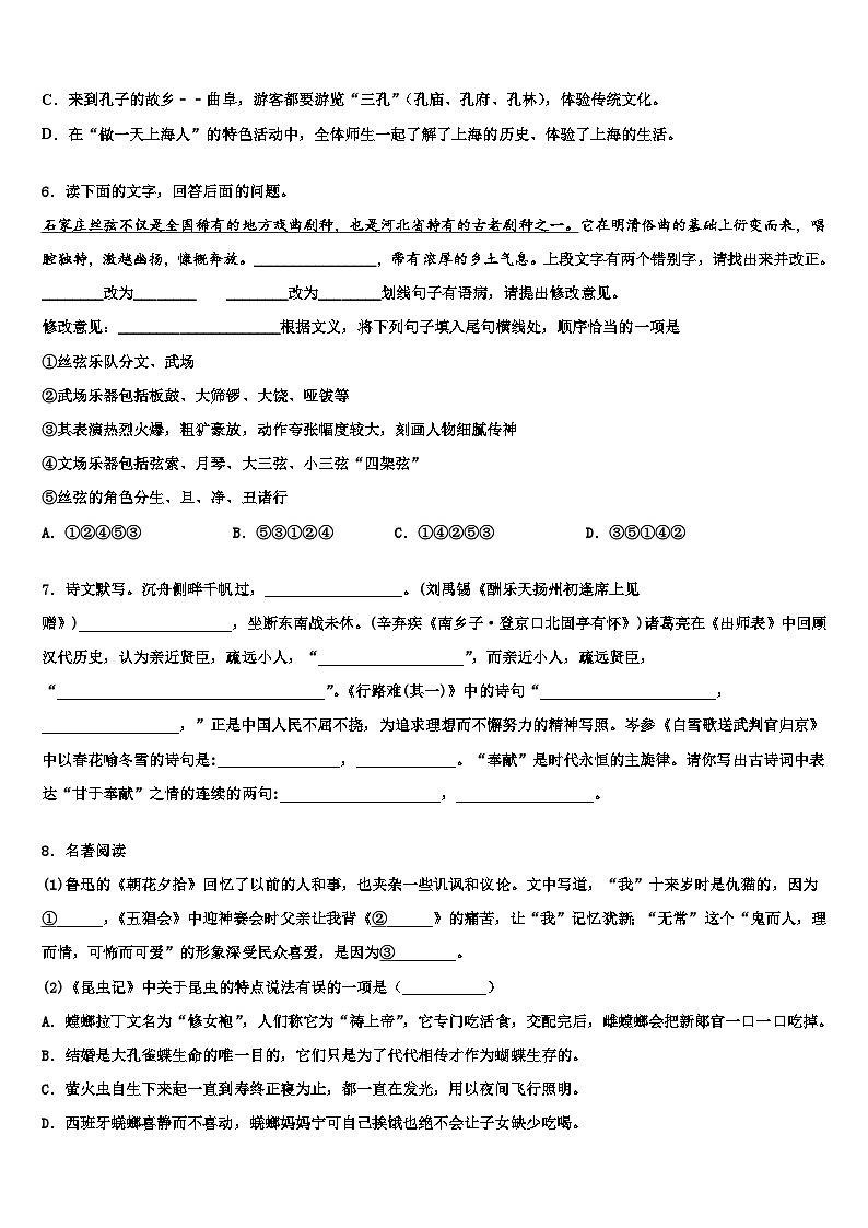 2023届湖北阳新一中重点达标名校初中语文毕业考试模拟冲刺卷含解析02