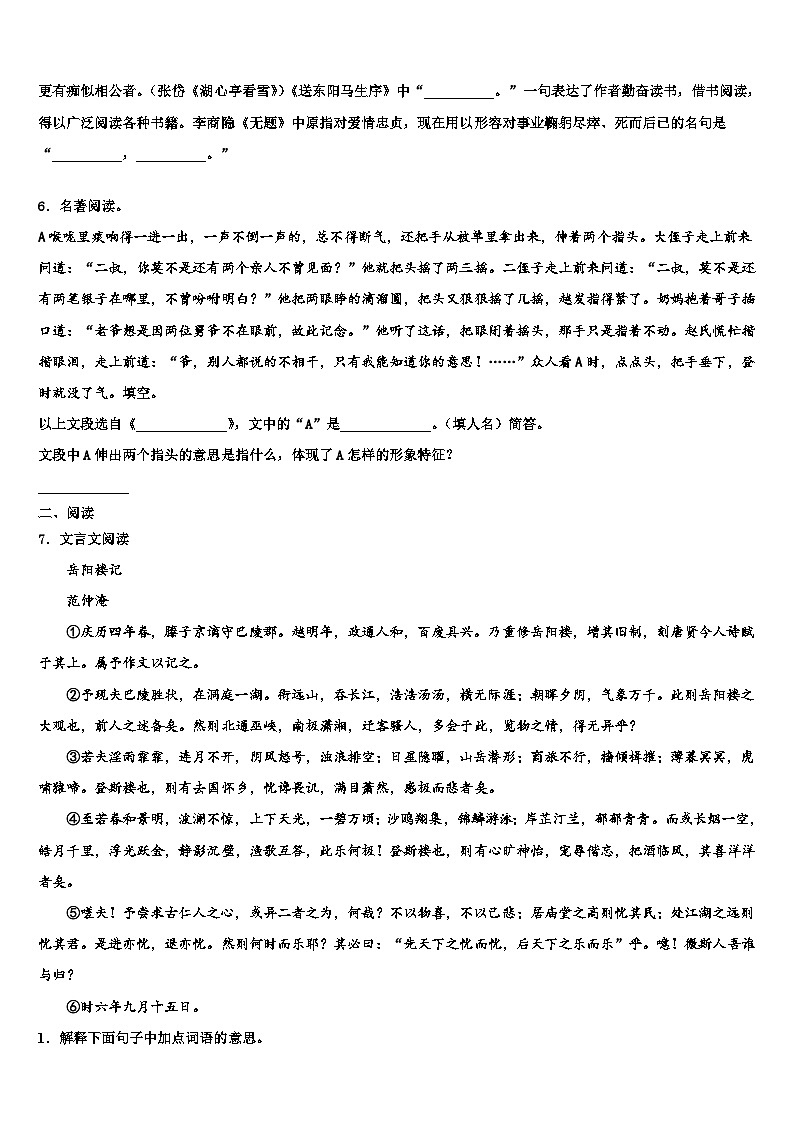 2023届湖南省娄底市冷水江市重点达标名校中考语文考试模拟冲刺卷含解析02