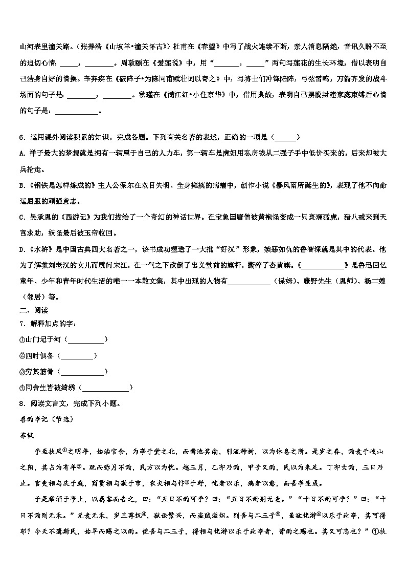 2023届湖北省荆门市白石坡中学十校联考最后语文试题含解析02