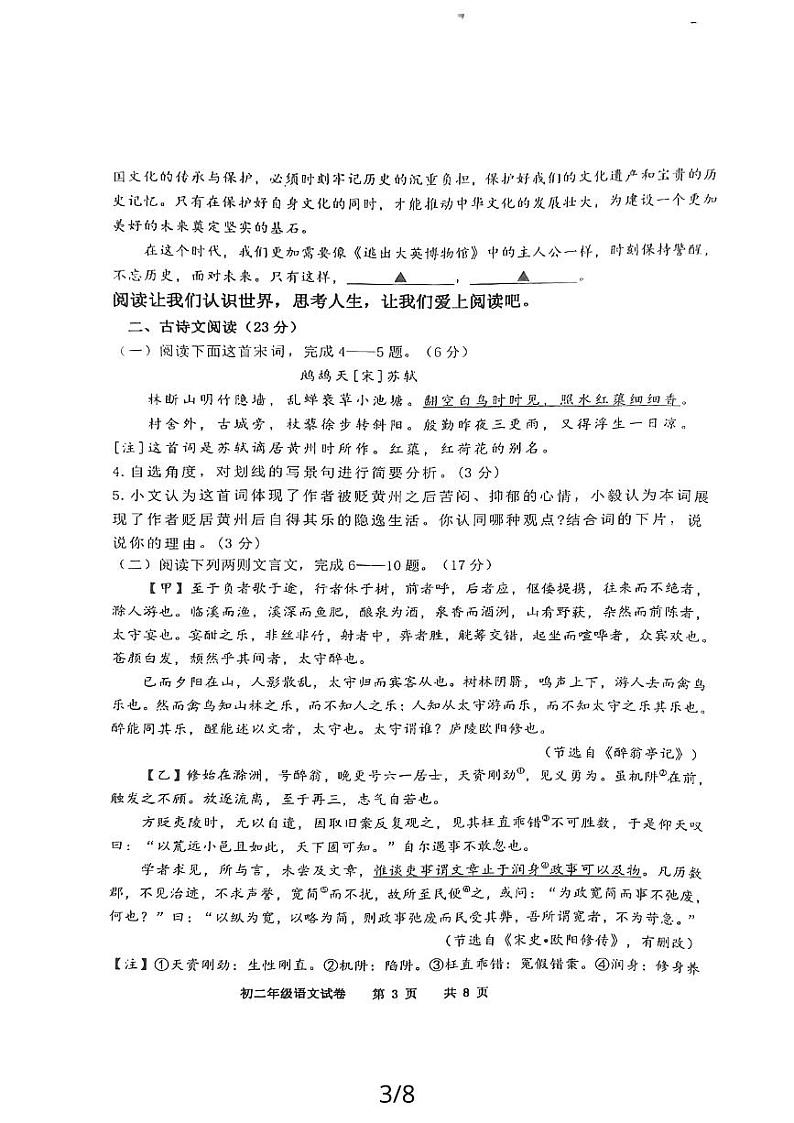 江苏省宿迁市钟吾初级中学2023-2024学年九年级上学期第二次月考语文试题03