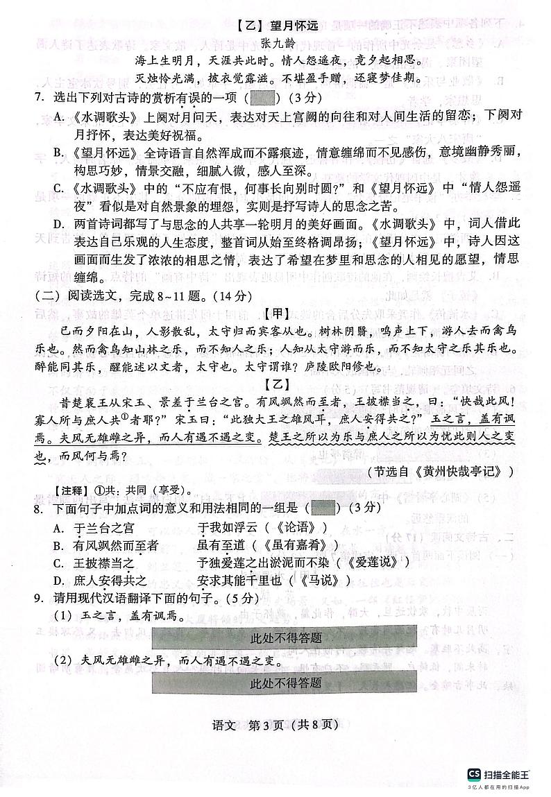 辽宁省沈阳市私立学校联考2023-2024九年级上学期第一次月考语文试题第3页