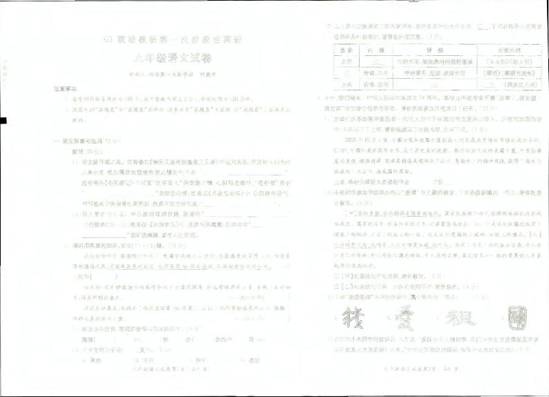 安徽省蚌埠市蚌山区2023-2024学年九年级上学期10月月考语文试题01