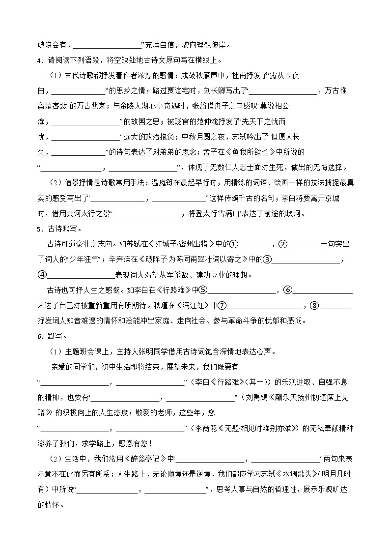 （古诗文默写）统编版九年级上册期末专题复习（原卷版+解析版）02