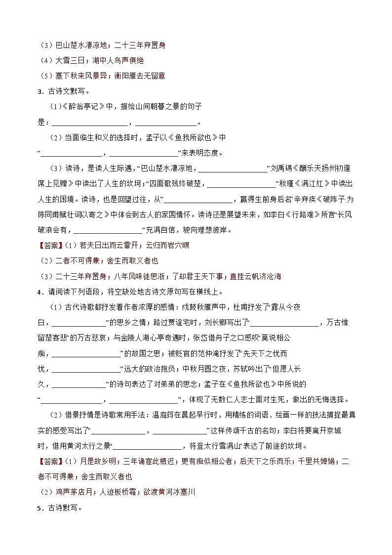 （古诗文默写）统编版九年级上册期末专题复习（原卷版+解析版）02